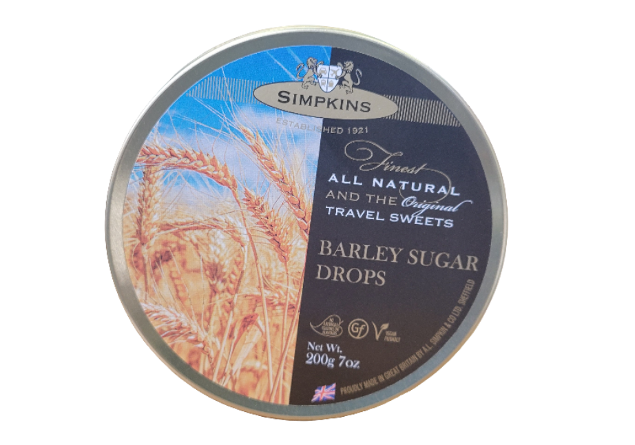 Simpkins Barley Sugar Drops Travel Sweets 200g Tin