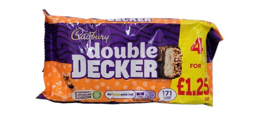 Cadbury Double Decker Multipack, 4 Individual Chocolate Bars Filled with Nougat and Cereal