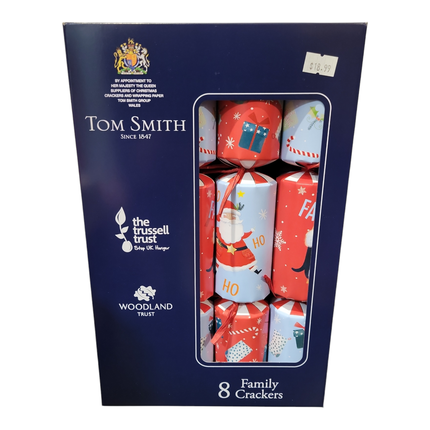 Pack 8 Tom Smith Charity Family Christmas Crackers Red & Blue Santa Penguin Design