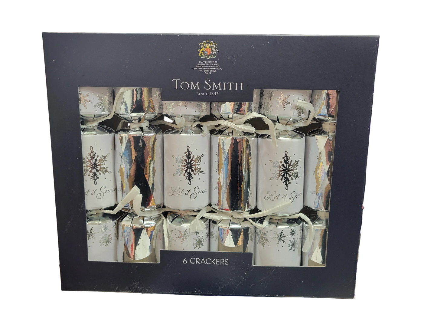 Tom Smith Pack 6 Luxury Mini Christmas Crackers White & Silver Snowflake Design