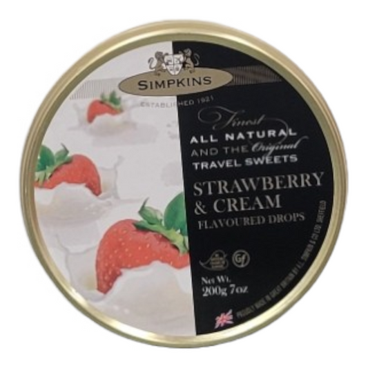 Simpkins Strawberry & Cream Limited Edition Travel Sweets 200g Tin