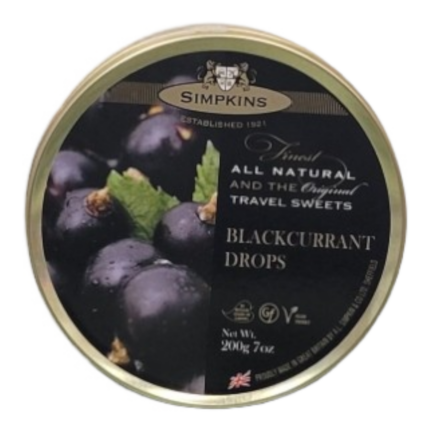 Simpkins Blackcurrant Drops Travel Sweets 200g Tin