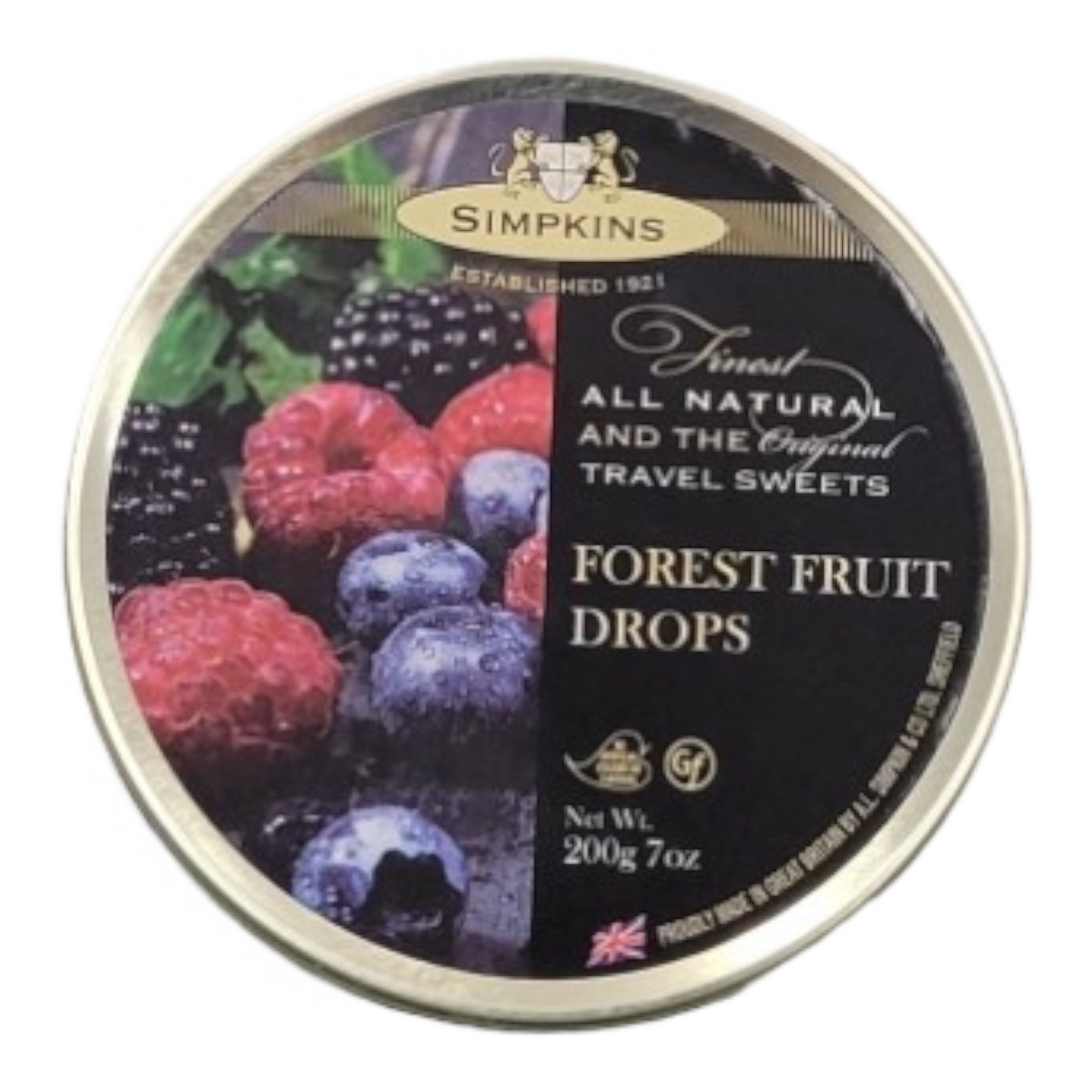 Simpkins Forest Fruit Drops Travel Sweets 200g Tin