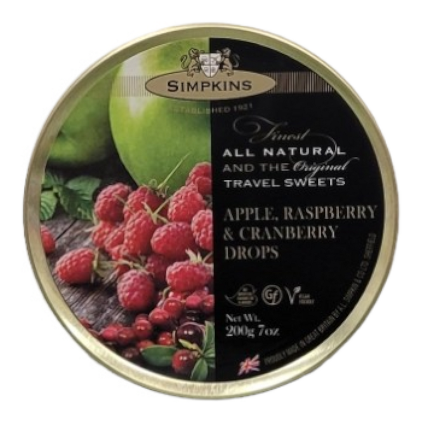 Simpkins Apple, Raspberry and Cranberry Travel Sweets 200g Tins