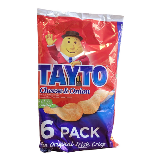 Tayto Original Cheese and Onion Flavour Crisps from Ireland 6 × 25g bags