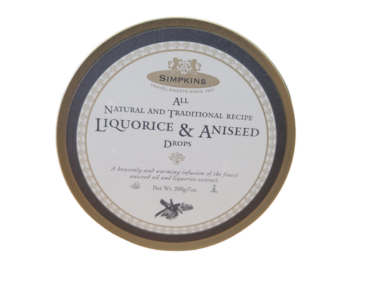 Simpkins Liquorice & Aniseed Drops Travel Sweets 200g Tin