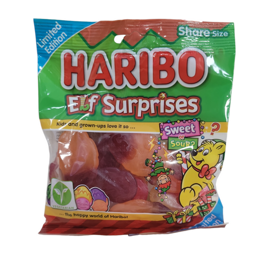 Haribo Elf Surprises Sweet & Sour Fruit Flavour Chewy Sweets 160g
